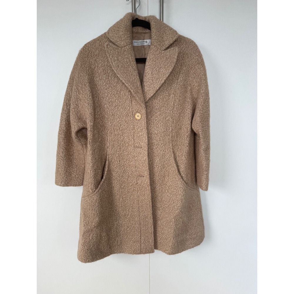 Philosophy di Lorenzo Serafini Camel Virgin Wool Mohair Boucle Coat Tan Small